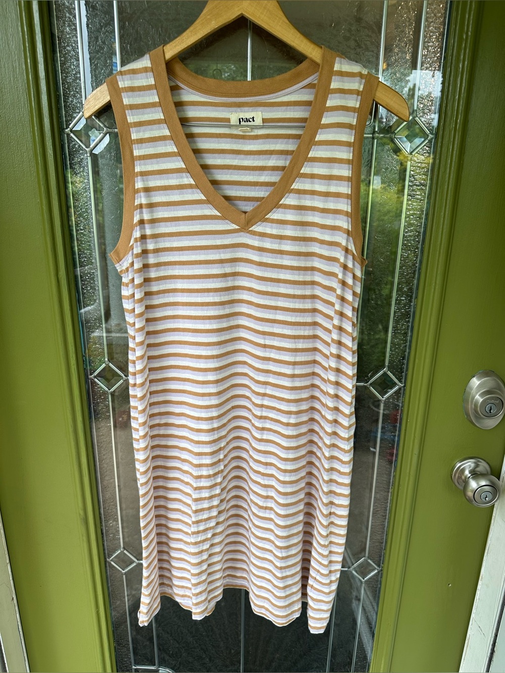 PACT Women's Soho Stripe Softspun A Line Tank Dress V Neck Medium Organic Cotton
